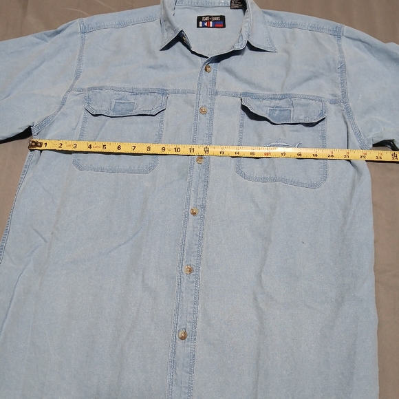 Against The Elements Mens L Button Down Short Sleeve Fishing Shirt Blue Chambray - Picture 8 of 10